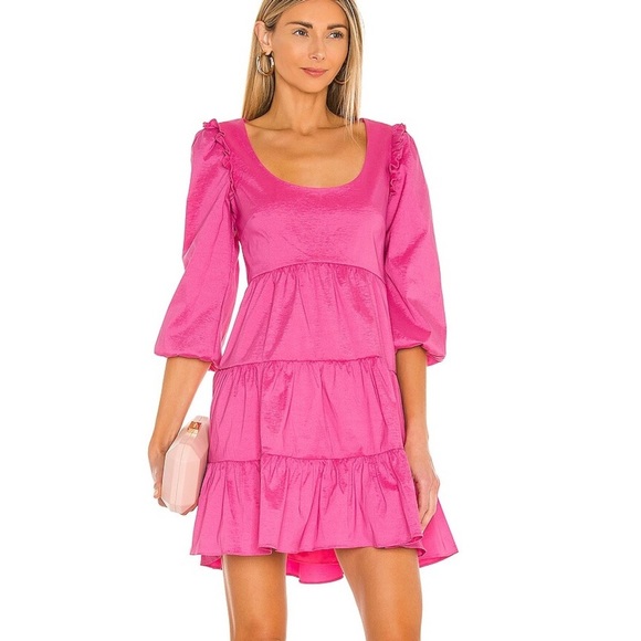 {Likely} Avena Taffeta Tiered Mini Dress, Carmine Rose, Size 4 - Picture 1 of 11